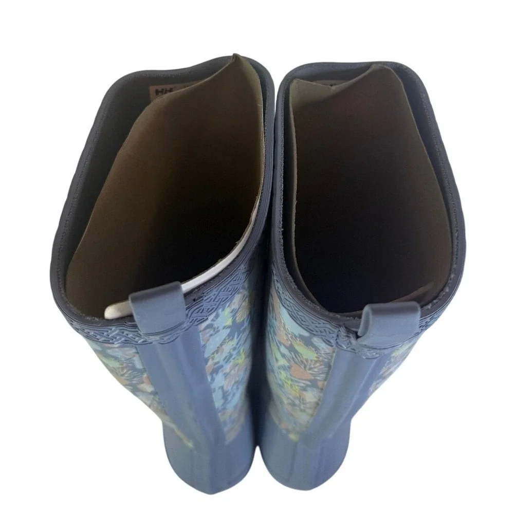 RARE - NWT Helly Hansen Madeline Rain Boots Blue Floral Print Waterproof Size 6W